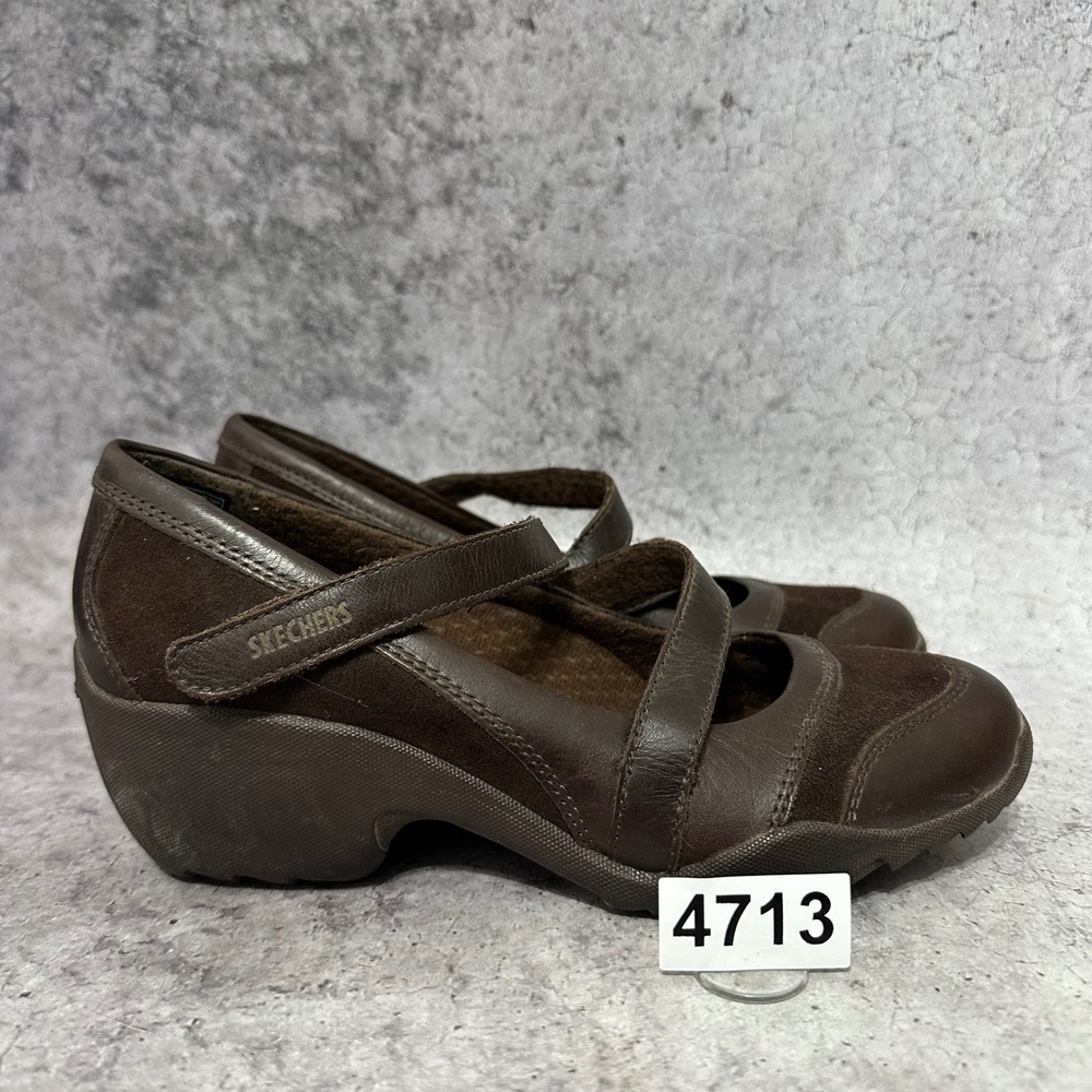 Skechers Mary Jane Womens 7 Brown Wedge Crisscross Strap Comfort Leather